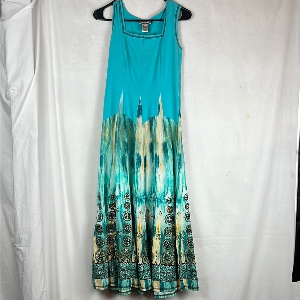 Vintage Graff by UM Company Boho Blue Cotton Maxi Dress